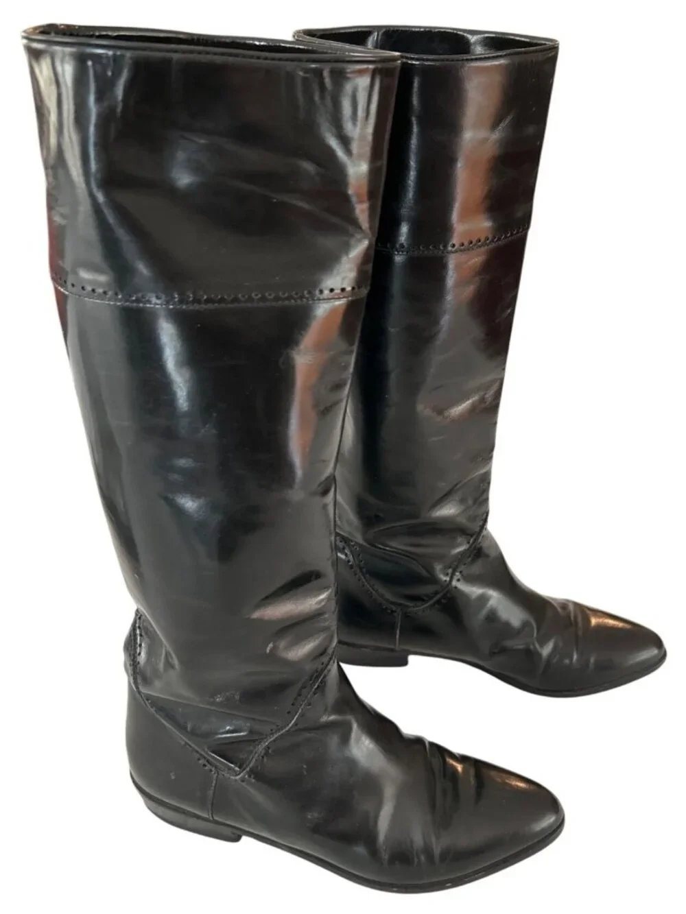 Vintage Vaneli Size 7.5 Black Patent Leather Knee High Riding Boots Equestrian